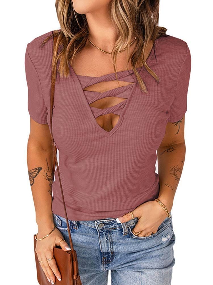 Fashion Women Summer Solid Color T-Shirts Patchwork Design Bennys Beauty World