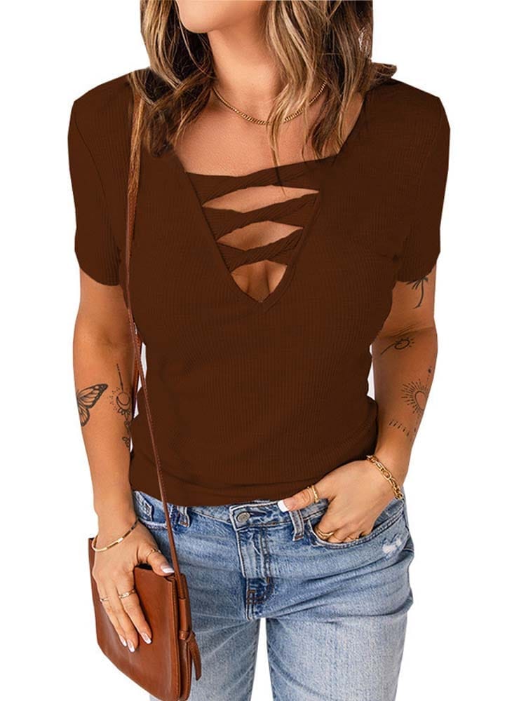 Fashion Women Summer Solid Color T-Shirts Patchwork Design Bennys Beauty World