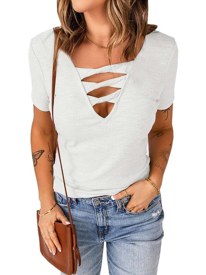 Fashion Women Summer Solid Color T-Shirts Patchwork Design Bennys Beauty World