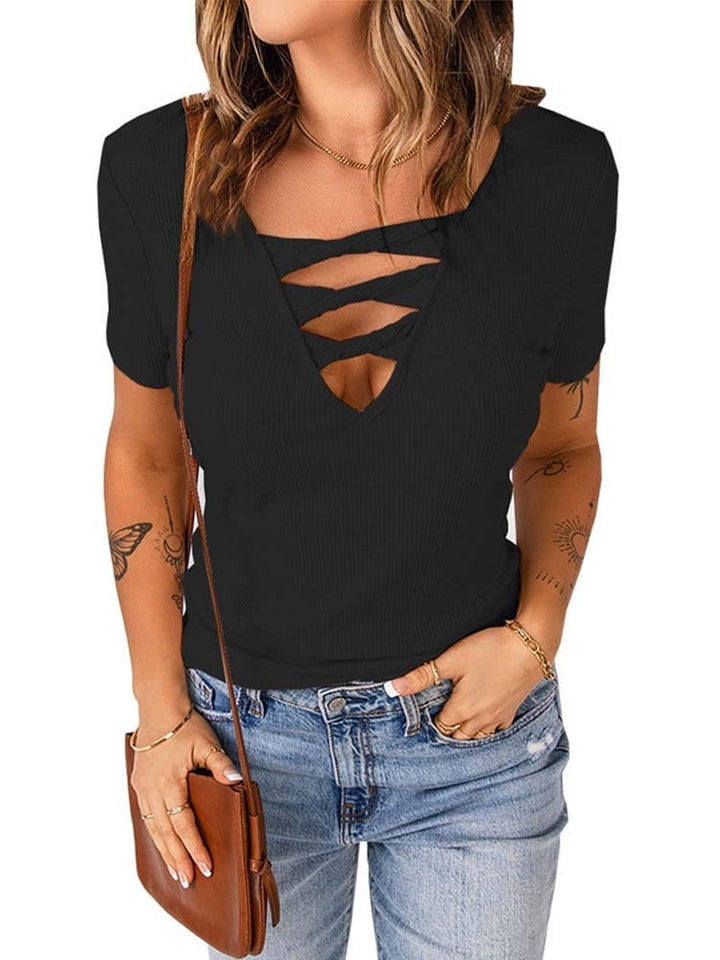 Fashion Women Summer Solid Color T-Shirts Patchwork Design Bennys Beauty World