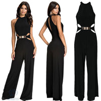 Fashion casual stitching long-sleeved high-neck flared pants black sling jumpsuit Bennys Beauty World