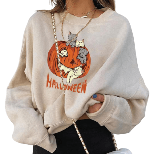 Fashionable Pumpkin Print Round Neck Long Sleeve BENNYS 