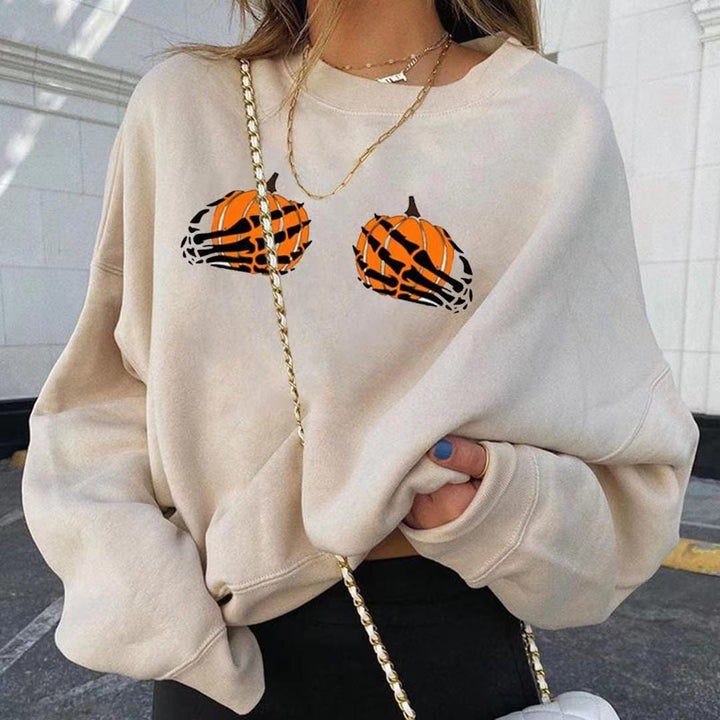 Fashionable Pumpkin Print Round Neck Long Sleeve BENNYS 