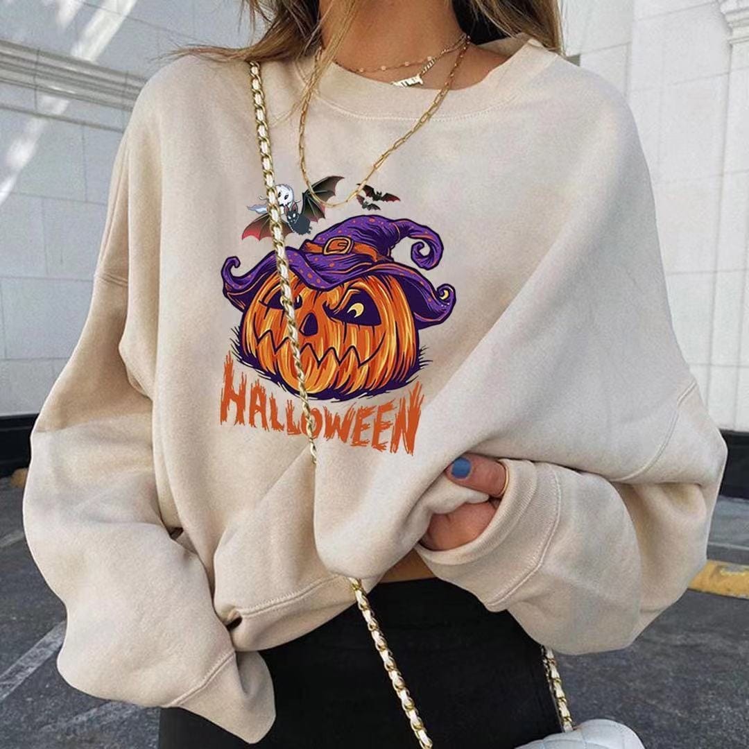 Fashionable Pumpkin Print Round Neck Long Sleeve BENNYS 