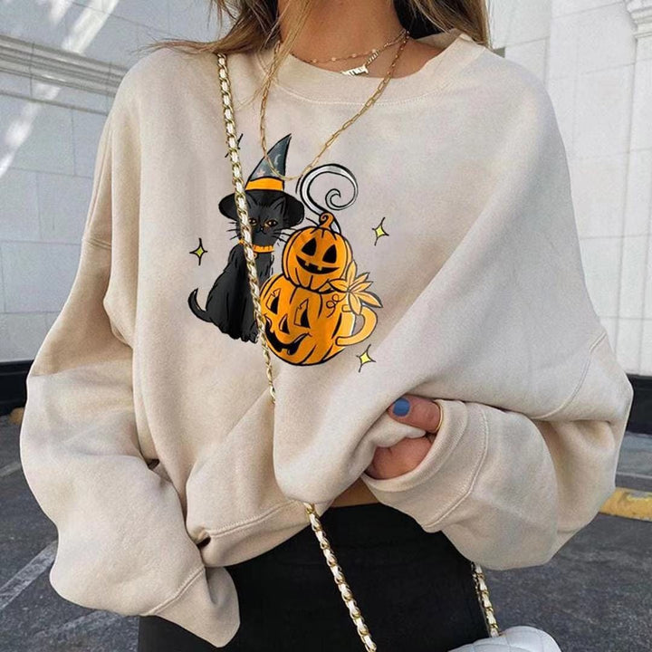 Fashionable Pumpkin Print Round Neck Long Sleeve BENNYS 