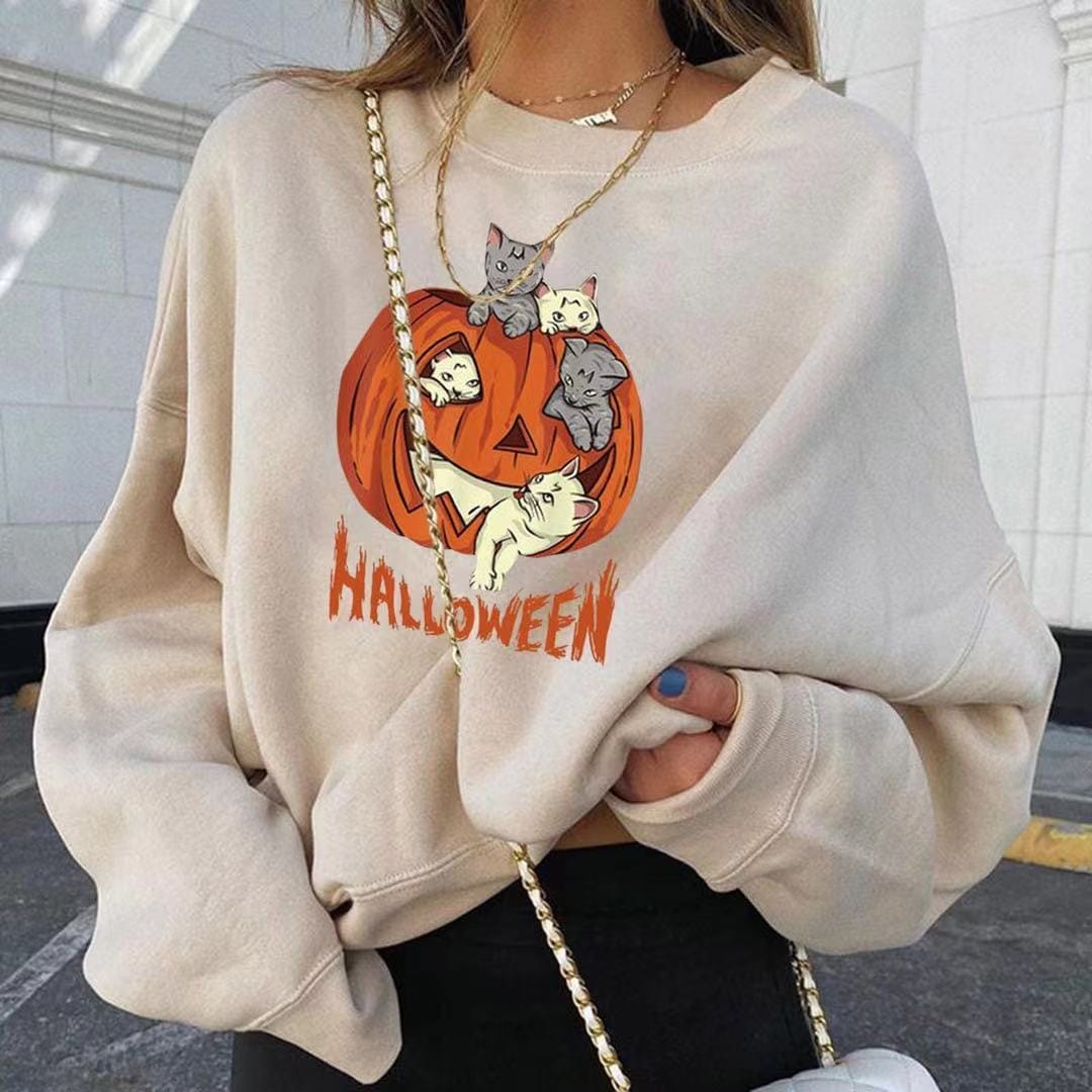 Fashionable Pumpkin Print Round Neck Long Sleeve BENNYS 