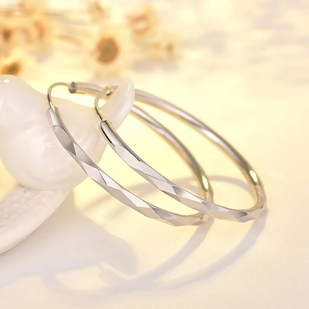 Fine 925 Silver colour Luxury 5CM big circle hoop earrings for women BENNYS 