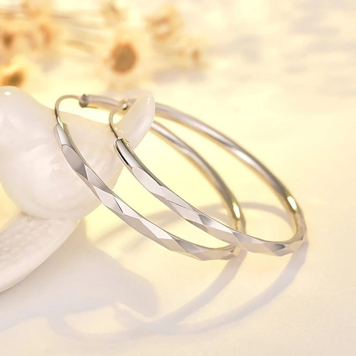 Fine 925 Silver colour Luxury 5CM big circle hoop earrings for women BENNYS 