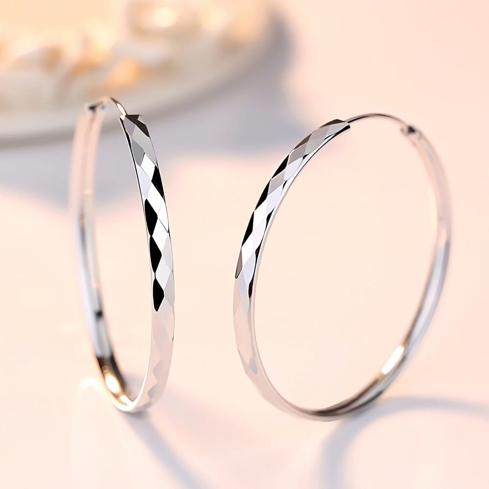 Fine 925 Silver colour Luxury 5CM big circle hoop earrings for women BENNYS 