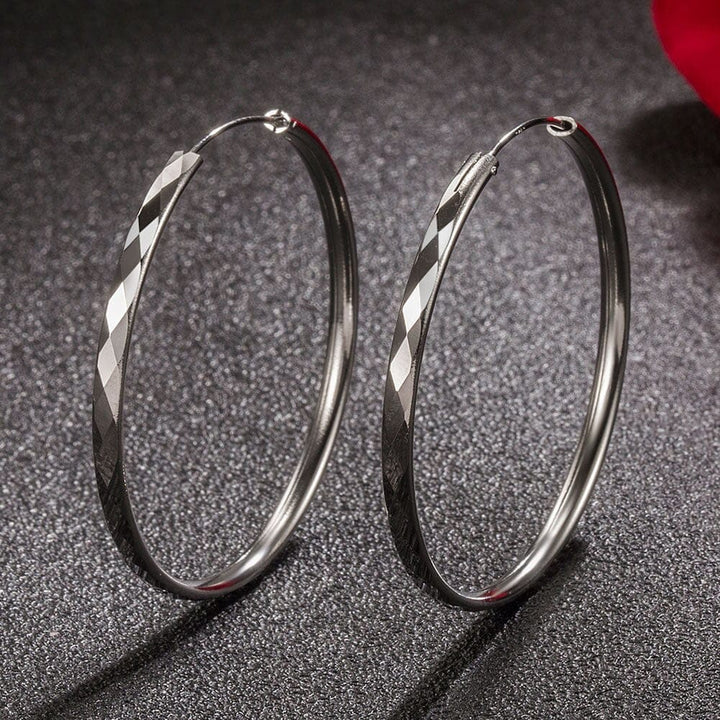 Fine 925 Silver colour Luxury 5CM big circle hoop earrings for women BENNYS 