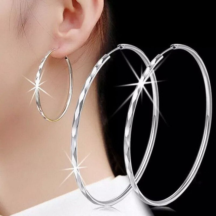 Fine 925 Silver colour Luxury 5CM big circle hoop earrings for women BENNYS 