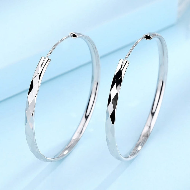 Fine 925 Silver colour Luxury 5CM big circle hoop earrings for women BENNYS 