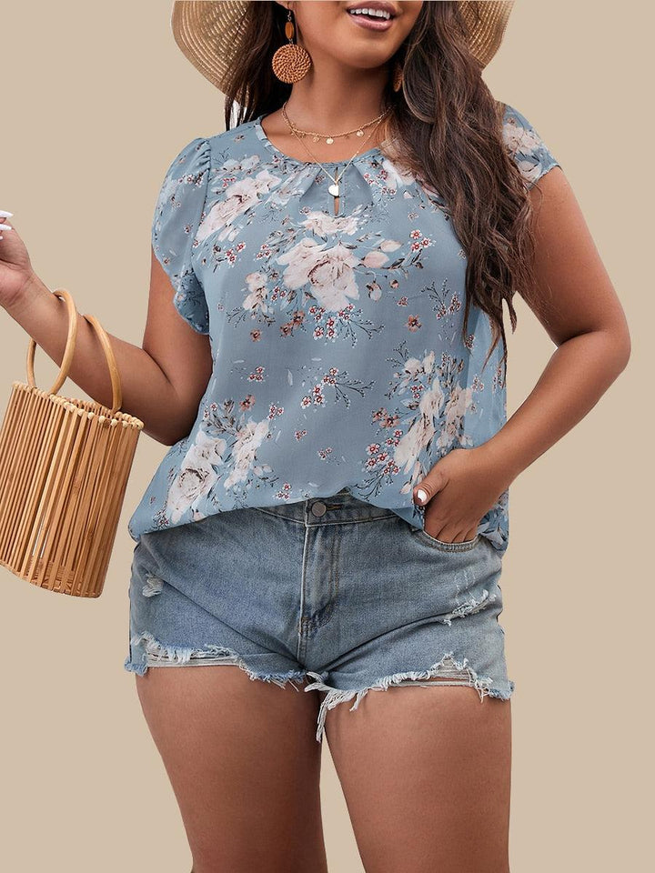 Finjani Plus Size Keyhole Neck Puff Sleeve Blouse 2022 Summer Women T-Shirt Loose Chiffon Casual O-Neck Short Sleeve BENNYS 