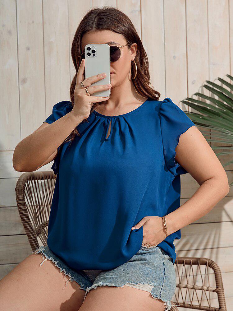 Finjani Plus Size Keyhole Neck Puff Sleeve Blouse 2022 Summer Women T-Shirt Loose Chiffon Casual O-Neck Short Sleeve BENNYS 