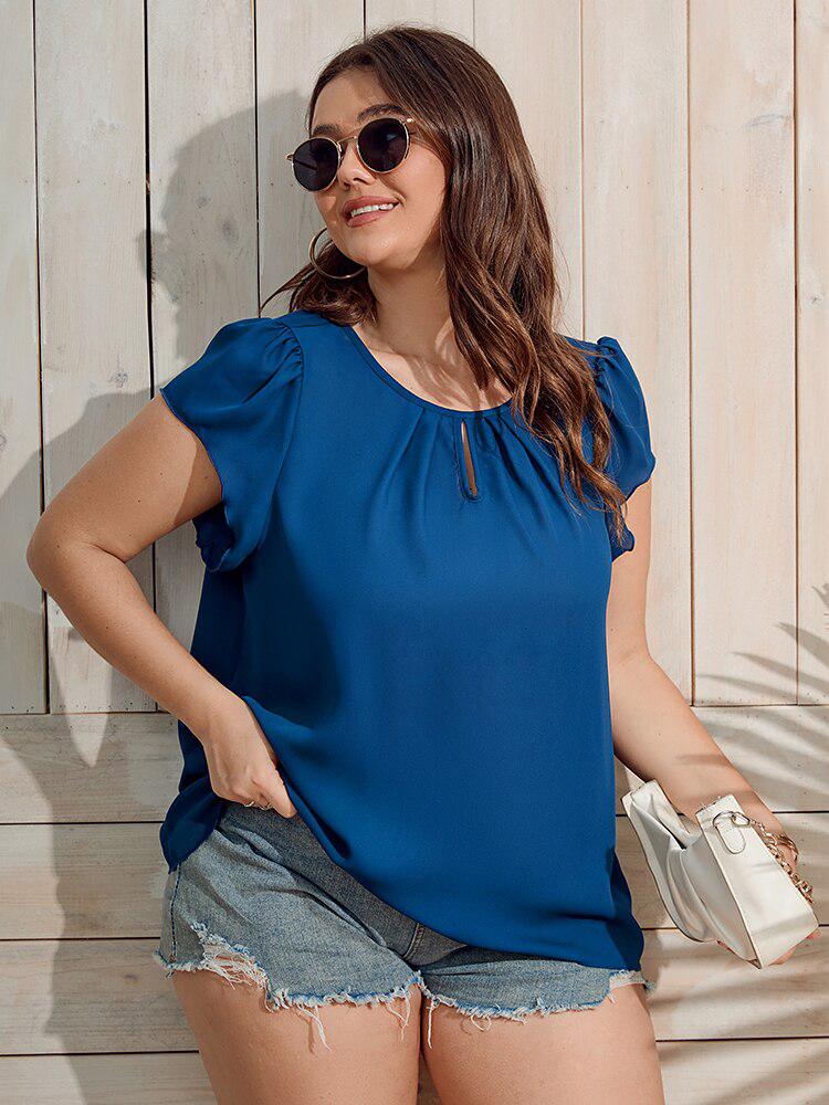 Finjani Plus Size Keyhole Neck Puff Sleeve Blouse 2022 Summer Women T-Shirt Loose Chiffon Casual O-Neck Short Sleeve BENNYS 