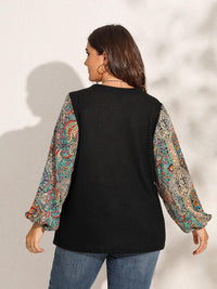 Finjani Plus Size Lantern Sleeve Tee Paisley Print Textured Tops 2022 New Autumn Women&#39;s Clothing BENNYS 