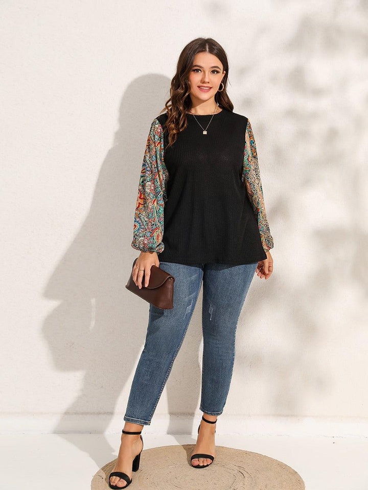 Finjani Plus Size Lantern Sleeve Tee Paisley Print Textured Tops 2022 New Autumn Women&#39;s Clothing BENNYS 