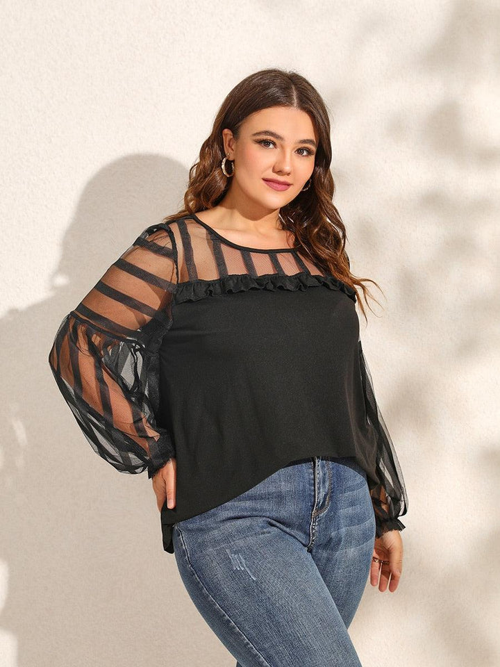 Finjani Plus Size Top Women Mesh Bishop Sleeve Chiffon Blouse Fashion Elegant Women Clothing 2022 New Autumn BENNYS 