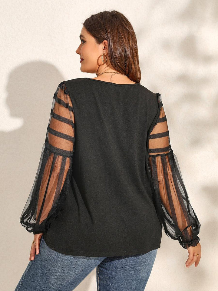 Finjani Plus Size Top Women Mesh Bishop Sleeve Chiffon Blouse Fashion Elegant Women Clothing 2022 New Autumn BENNYS 