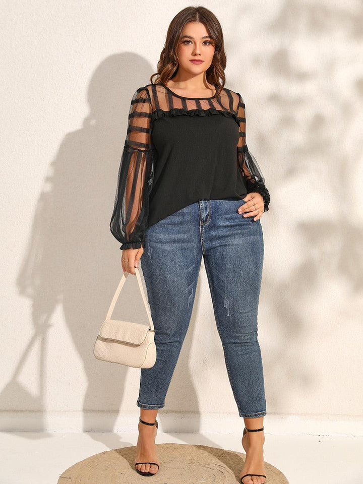 Finjani Plus Size Top Women Mesh Bishop Sleeve Chiffon Blouse Fashion Elegant Women Clothing 2022 New Autumn BENNYS 