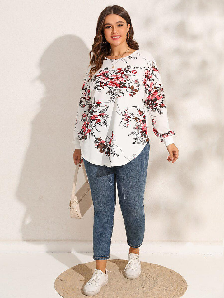 Finjani Plus Size Women Blouse 2022 New Floral Print Criss Cross Back Blouses Curved Hem Top Elegant Women&#39;s Clothing BENNYS 