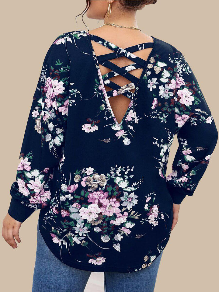 Finjani Plus Size Women Blouse 2022 New Floral Print Criss Cross Back Blouses Curved Hem Top Elegant Women&#39;s Clothing BENNYS 