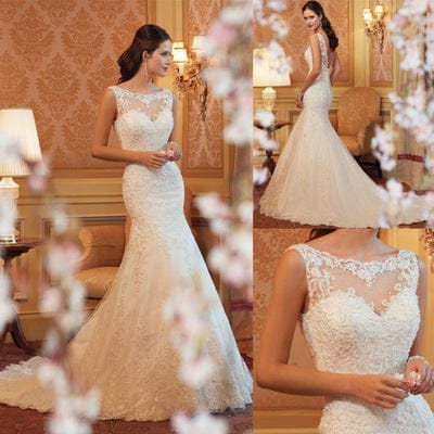 Fishtail Wedding Dress Sleeveless Lace Evening Dress BENNYS 