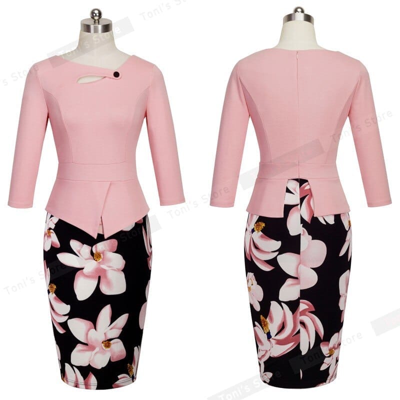 Floral Patchwork Button Casual Dress/Business Bodycon Summer Office Dress BENNYS 