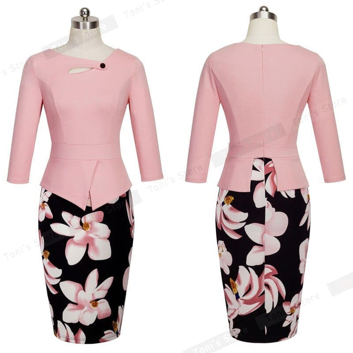 Floral Patchwork Button Casual Dress/Business Bodycon Summer Office Dress BENNYS 