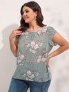 Finjani Floral Print Keyhole Neckline Blouse Plus Size Short Sleeve Casual Women&#39;s Top BENNYS 