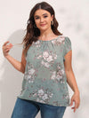 Finjani Floral Print Keyhole Neckline Blouse Plus Size Short Sleeve Casual Women&#39;s Top BENNYS 
