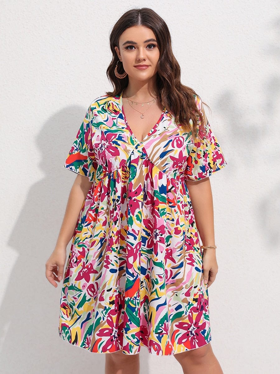 Floral Print Flutter Sleeve Smock Summer Dress BENNYS 