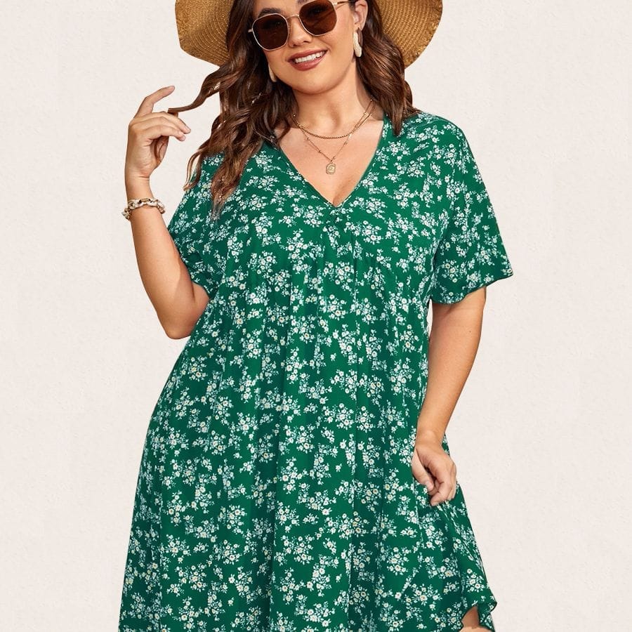 Floral Print Flutter Sleeve Smock Summer Dress BENNYS 