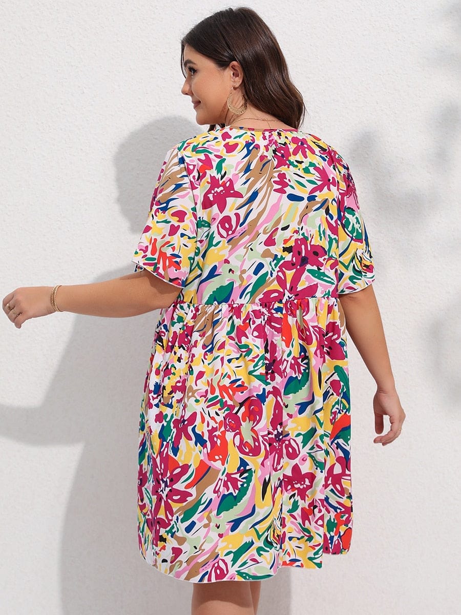Floral Print Flutter Sleeve Smock Summer Dress BENNYS 