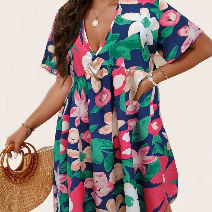 Floral Print Flutter Sleeve Smock Summer Dress BENNYS 