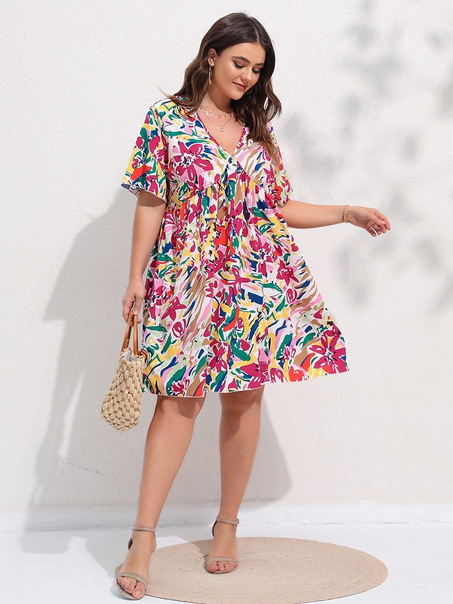 Floral Print Flutter Sleeve Smock Summer Dress BENNYS 