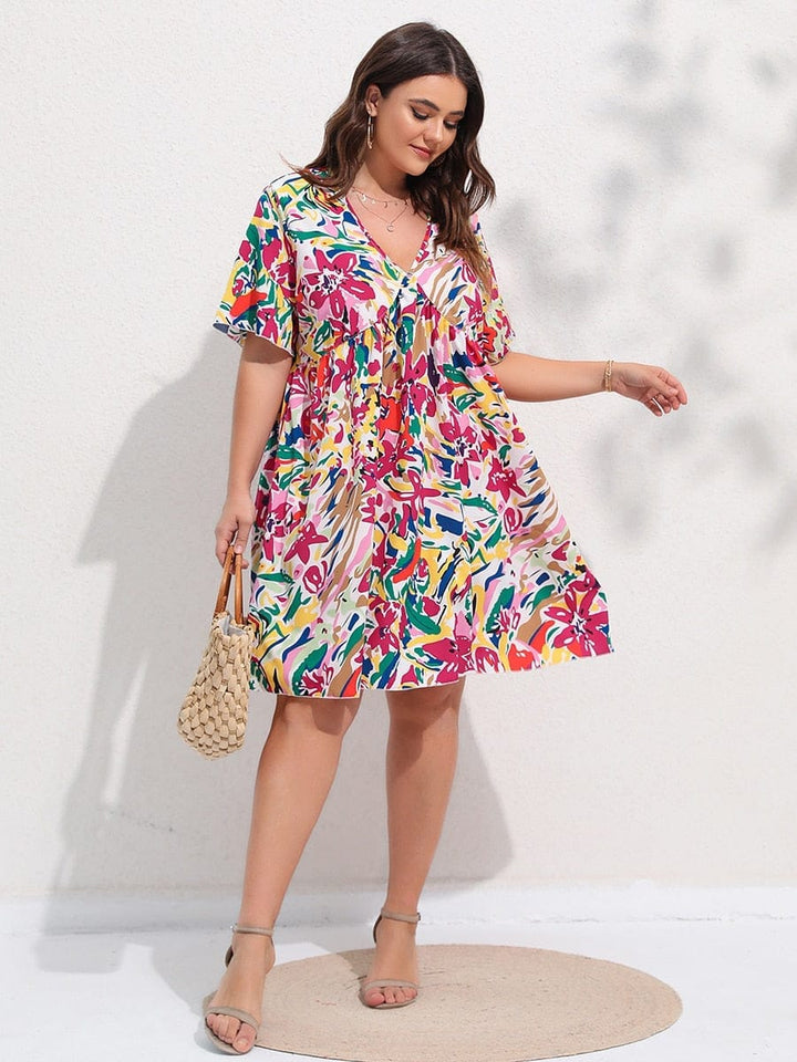 Floral Print Flutter Sleeve Smock Summer Dress BENNYS 