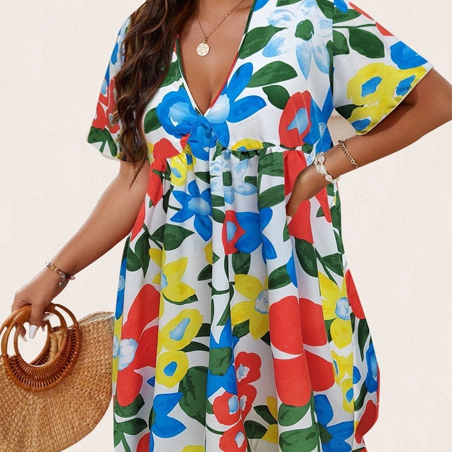 Floral Print Flutter Sleeve Smock Summer Dress BENNYS 