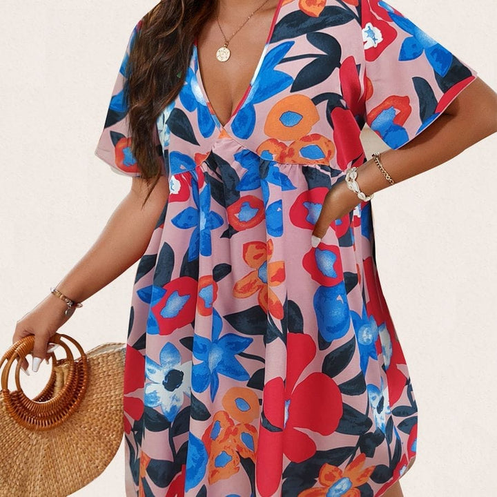 Floral Print Flutter Sleeve Smock Summer Dress BENNYS 