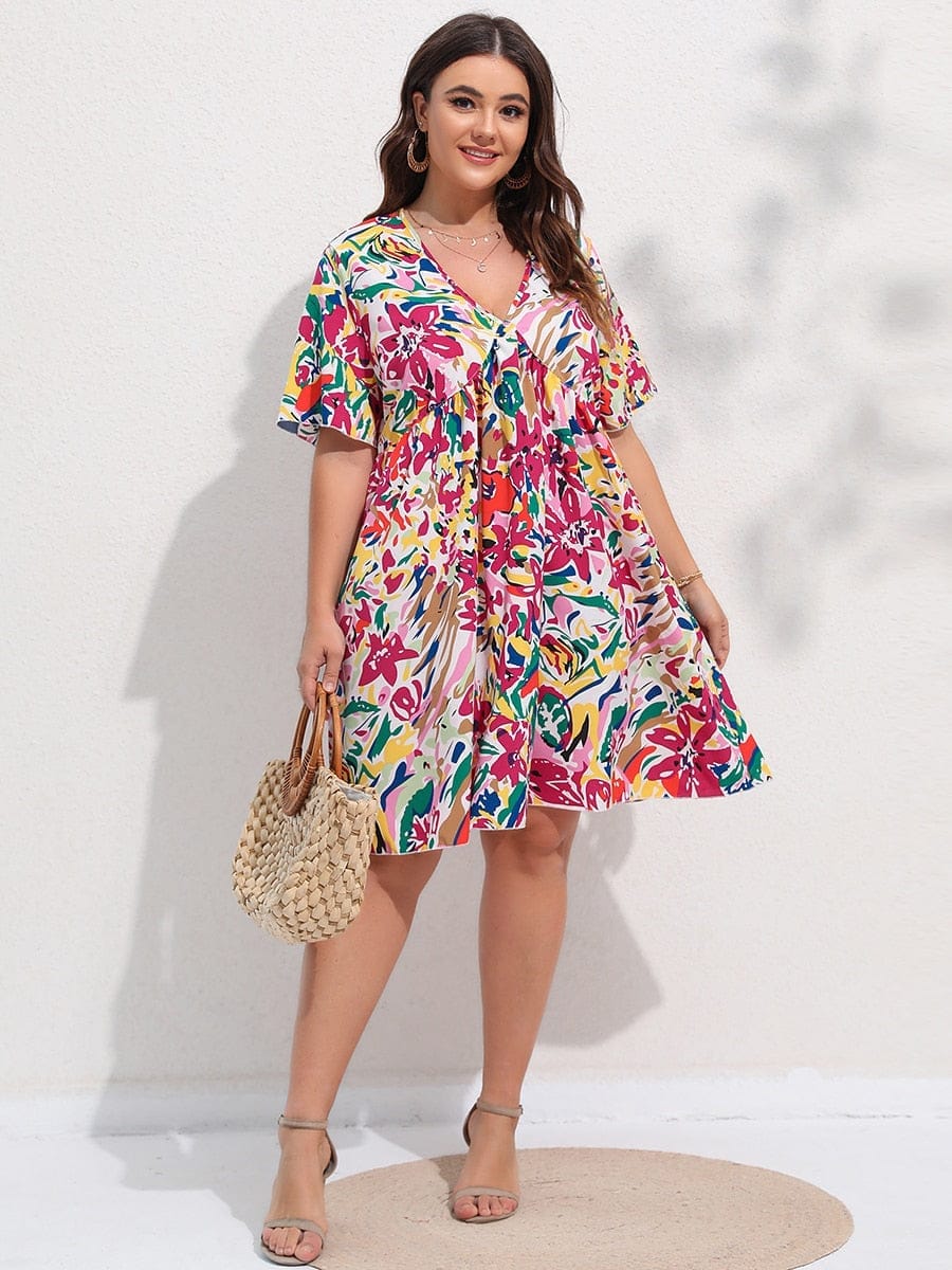 Floral Print Flutter Sleeve Smock Summer Dress BENNYS 