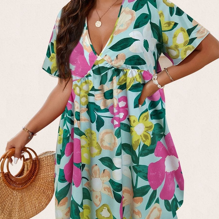 Floral Print Flutter Sleeve Smock Summer Dress BENNYS 