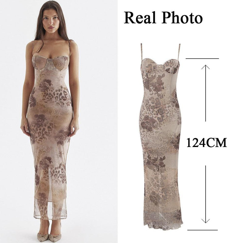 Floral Print Maxi Prom Dress Sexy Mesh Celebrity Evening Party Dresses BENNYS 
