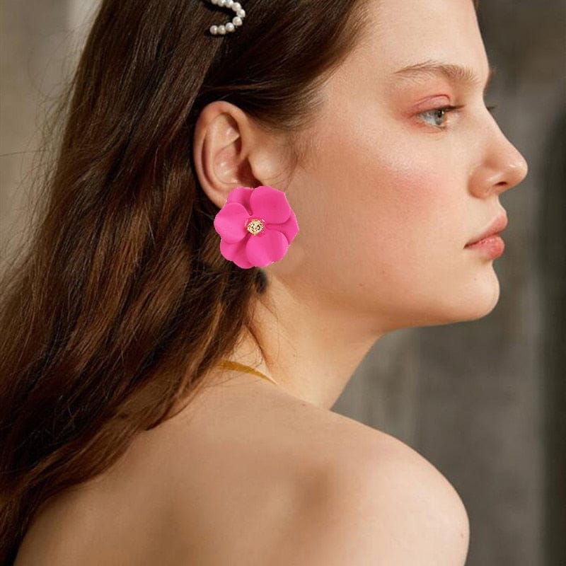 Pink flower drop on sale earrings