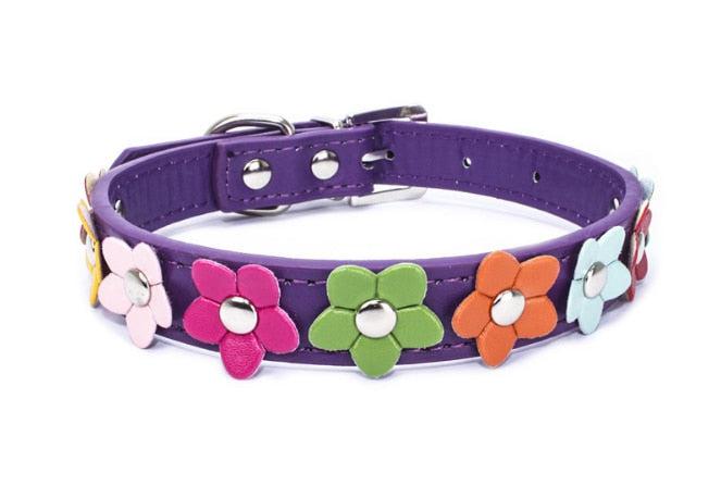 Flowers Pet Dog Collar Leash PU Leather Cat Collar-Pet collar-Bennys Beauty World