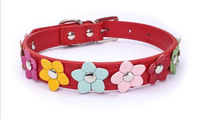 Flowers Pet Dog Collar Leash PU Leather Cat Collar-Pet collar-Bennys Beauty World