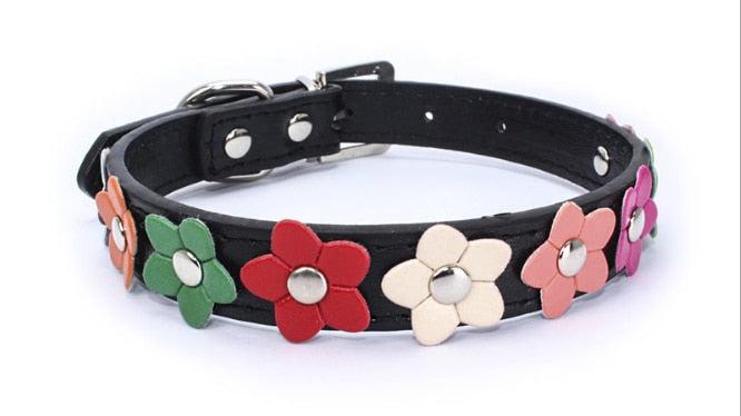 Flowers Pet Dog Collar Leash PU Leather Cat Collar-Pet collar-Bennys Beauty World