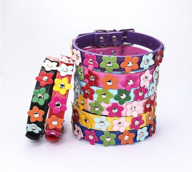 Flowers Pet Dog Collar Leash PU Leather Cat Collar-Pet collar-Bennys Beauty World