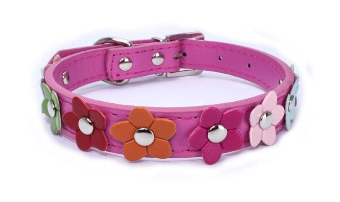 Flowers Pet Dog Collar Leash PU Leather Cat Collar-Pet collar-Bennys Beauty World