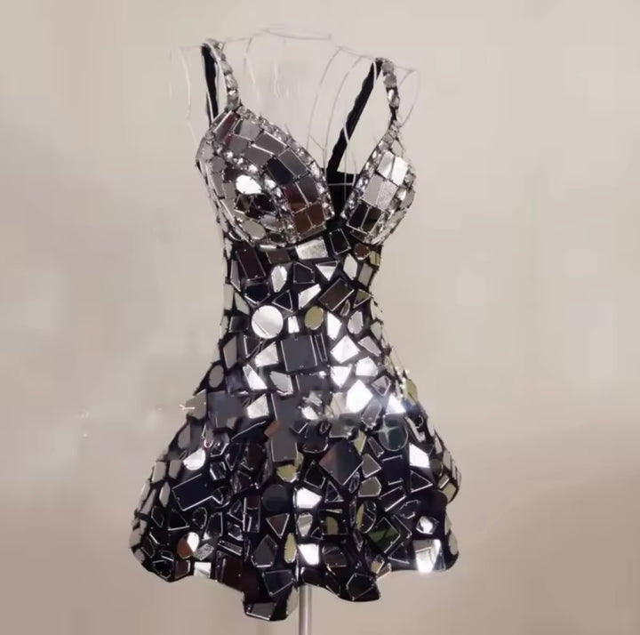 Silver Mirror Dress Stage Costume For Women