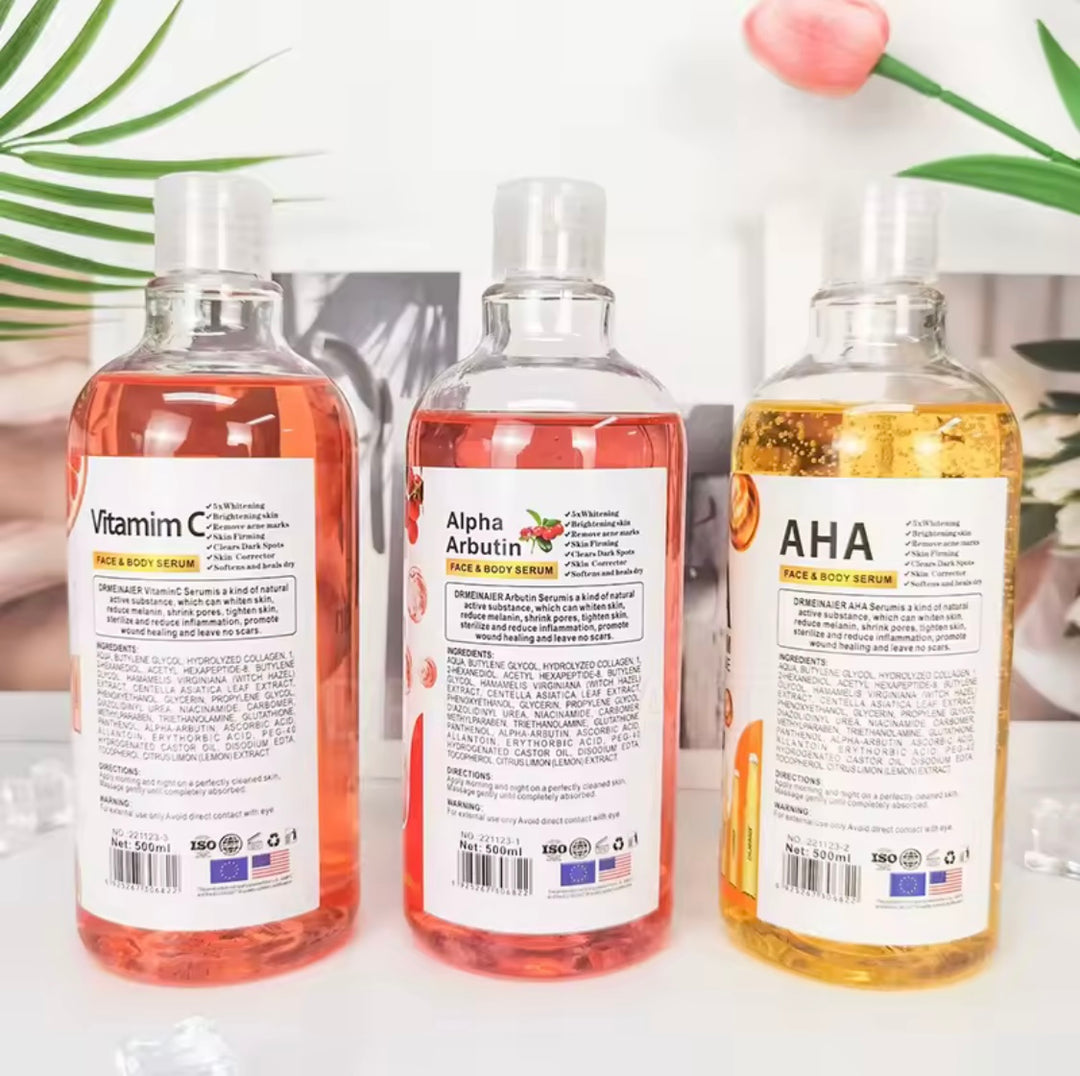 500ml AHA Hyaluronic Vitamin C Arbutin Face and Body Serum